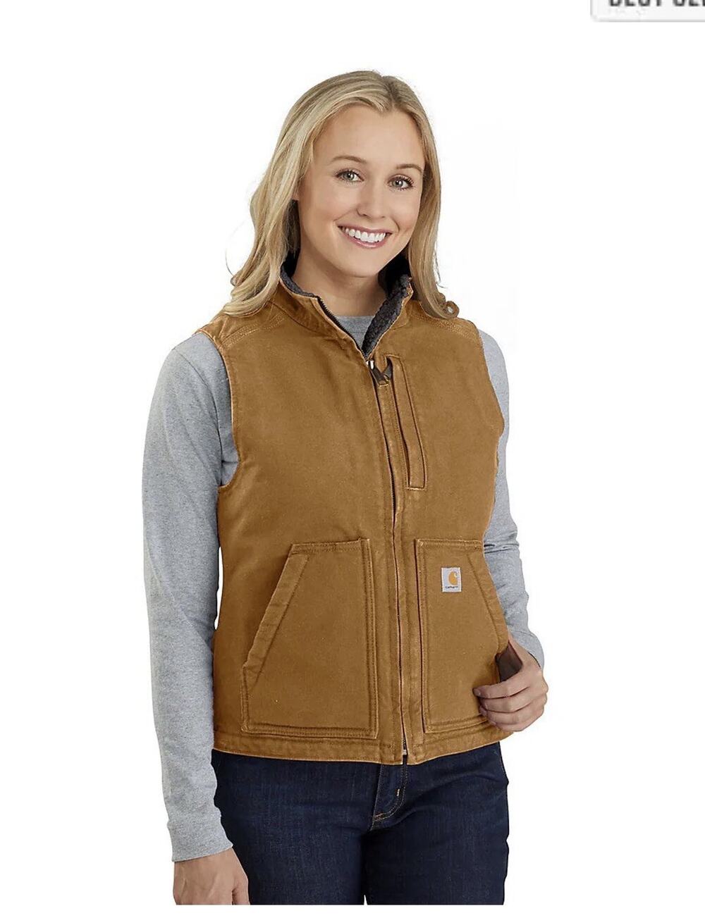 Carhartt Washed Duck MockNeck Sherpa Lined Vest Woman brown OV4277 W 2XL 20 NWT